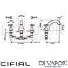 Cifial 31405MW X Brookhaven Cross 3 Hole Deck Bath Mixer Dimensions